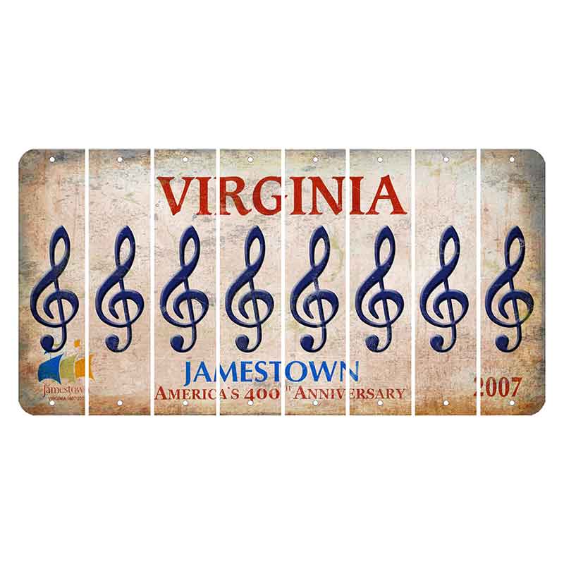 Virginia Jamestown Cut License Plate Strips (Set of 8) Music Note