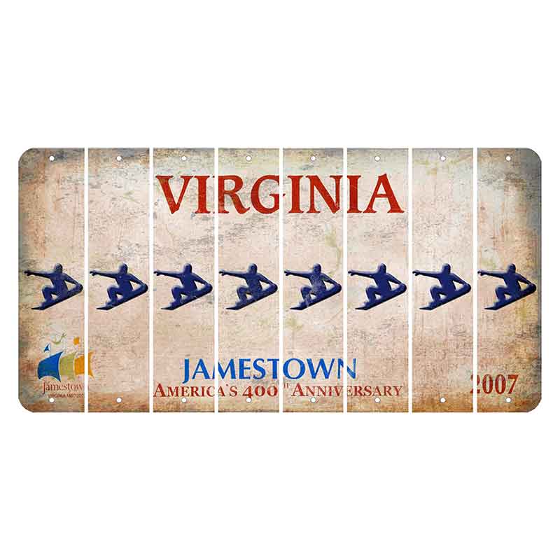 Virginia Jamestown Cut License Plate Strips (Set of 8) Snowboarder