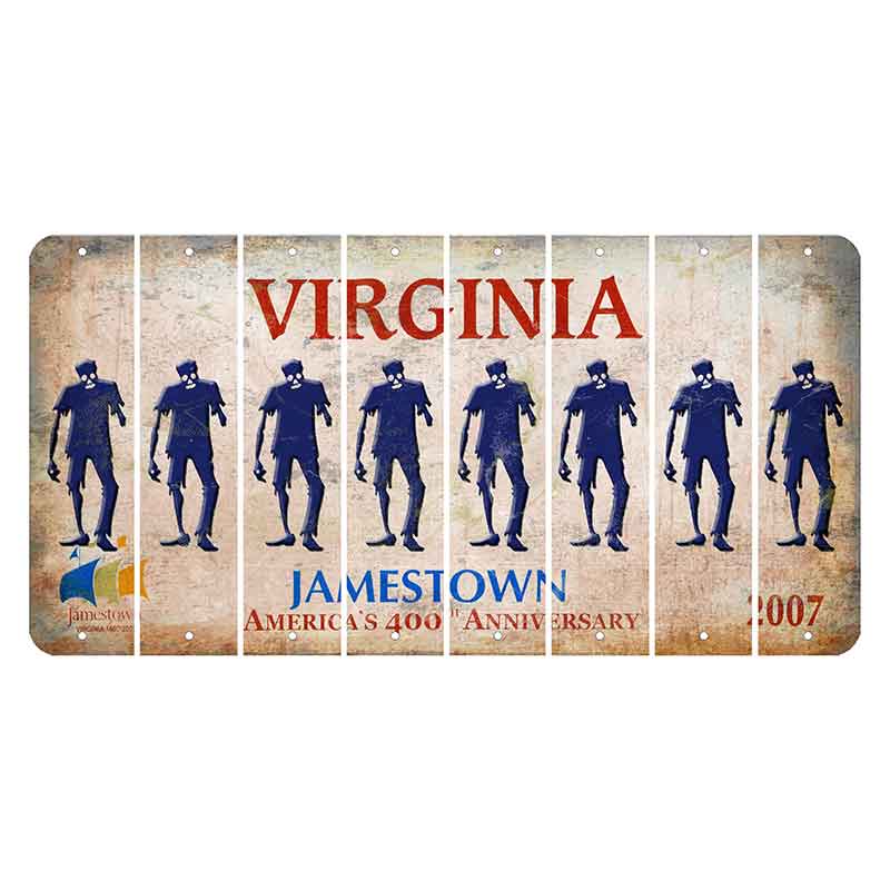 Virginia Jamestown Cut License Plate Strips (Set of 8) Zombie