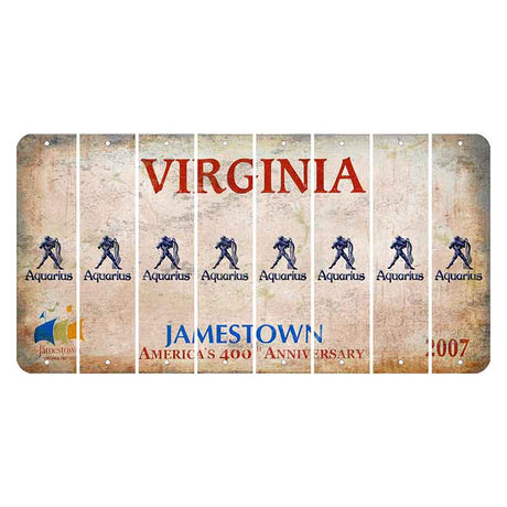 Virginia Jamestown Cut License Plate Strips (Set of 8) Zodiac Sign - Aquarius