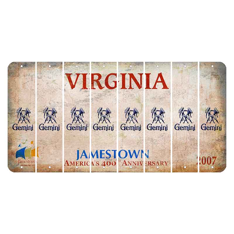 Virginia Jamestown Cut License Plate Strips (Set of 8) Zodiac Sign - Gemini