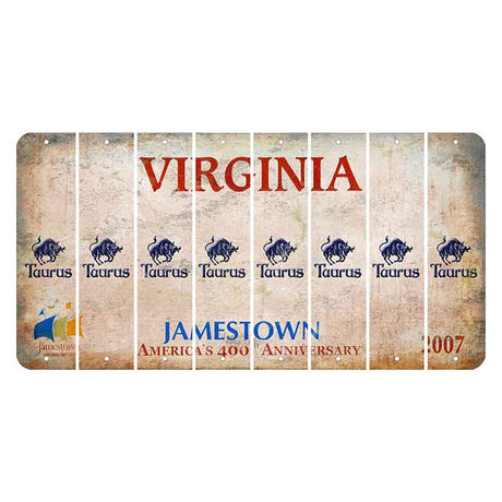 Virginia Jamestown Cut License Plate Strips (Set of 8) Zodiac Sign - Taurus