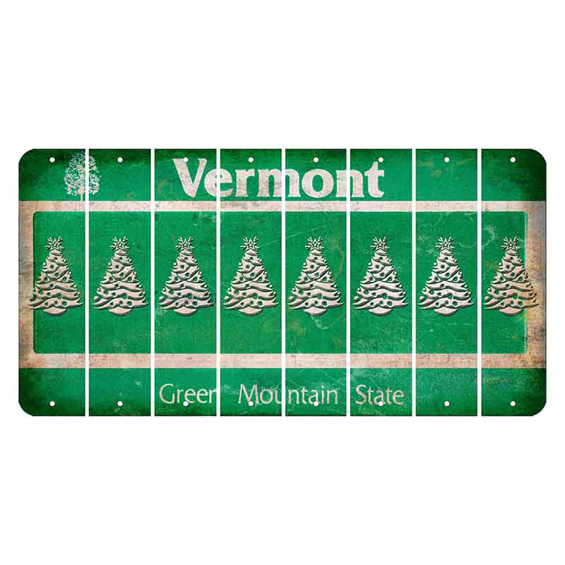 Vermont Green Mountain State Cut License Plate Strips (Set of 8) Christmas Tree