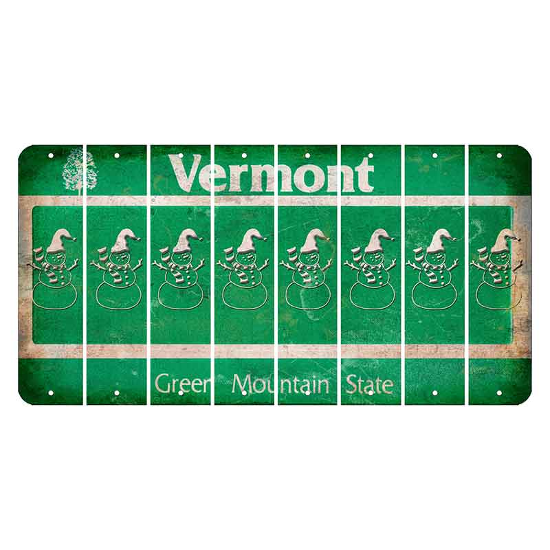 Vermont Green Mountain State Cut License Plate Strips (Set of 8) Snowman