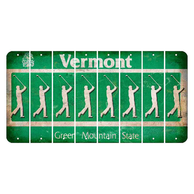 Vermont Green Mountain State Cut License Plate Strips (Set of 8) Male Golfer