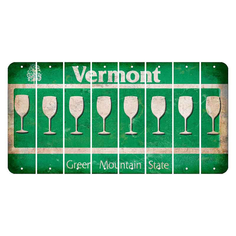 Vermont Green Mountain State Cut License Plate Strips (Set of 8) Wine Glass