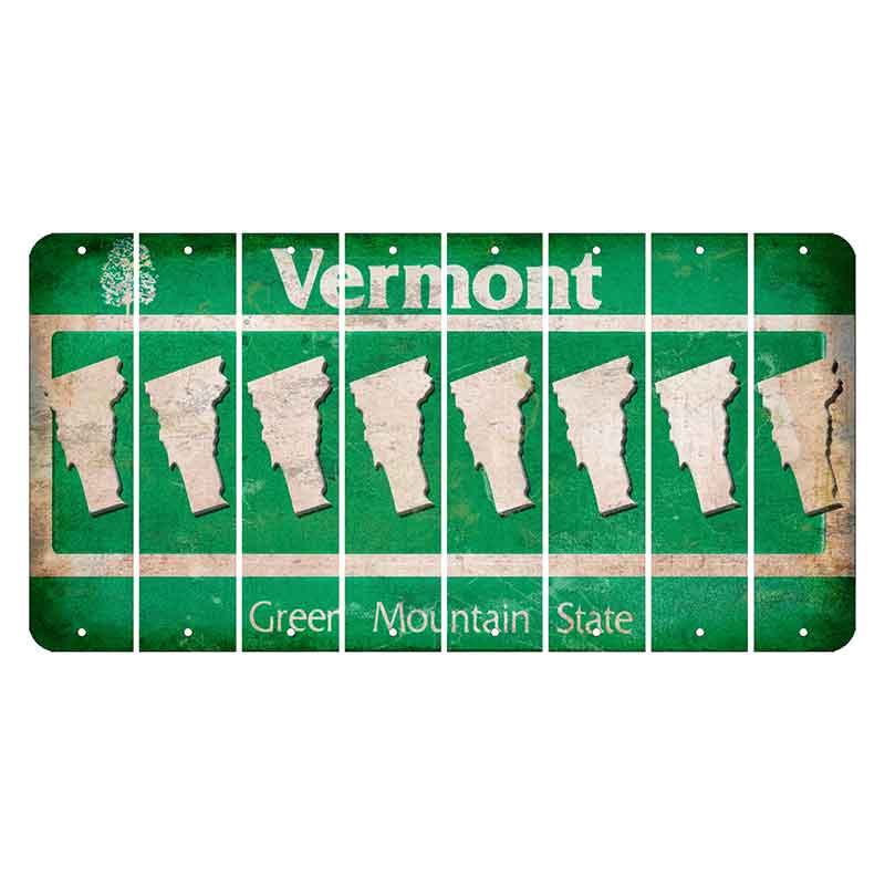 Vermont Green Mountain State Cut License Plate Strips (Set of 8) State Silhouette