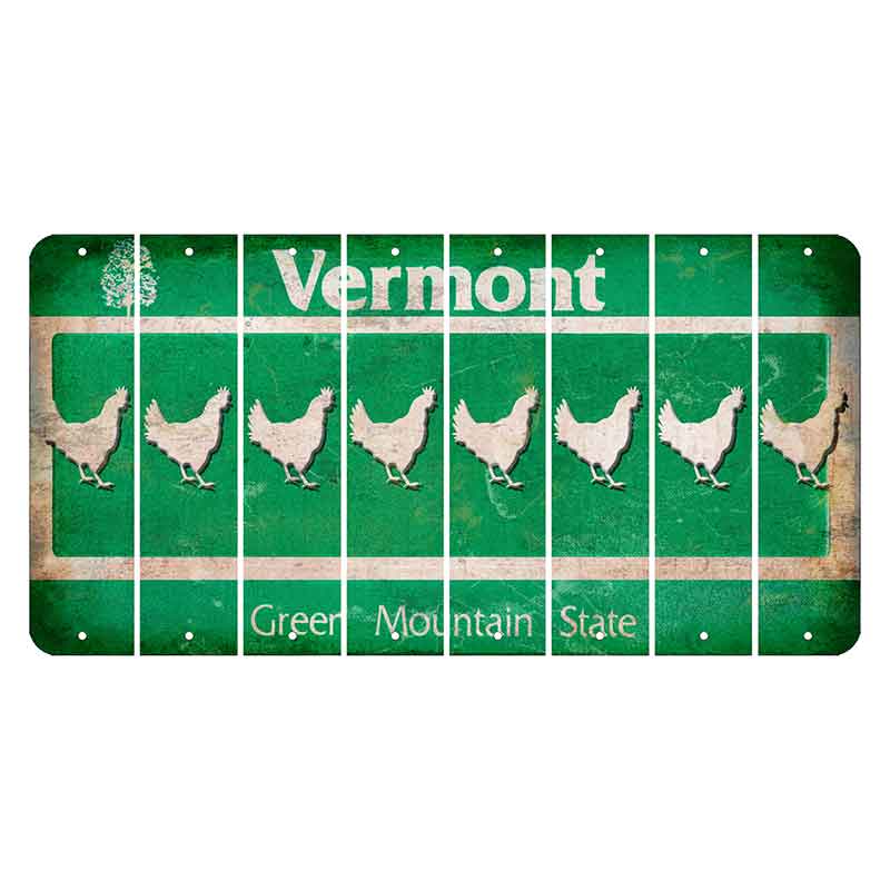 Vermont Green Mountain State Cut License Plate Strips (Set of 8) Chicken