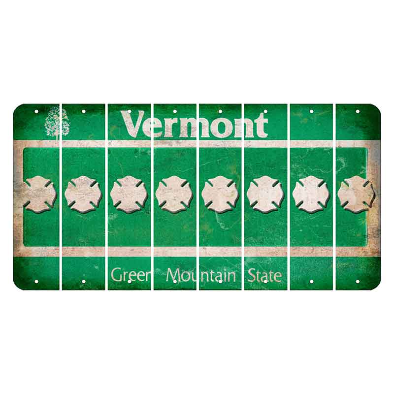 Vermont Green Mountain State Cut License Plate Strips (Set of 8) Fire Badge