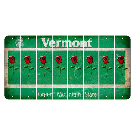 Vermont Green Mountain State Cut License Plate Strips (Set of 8) Red Rose