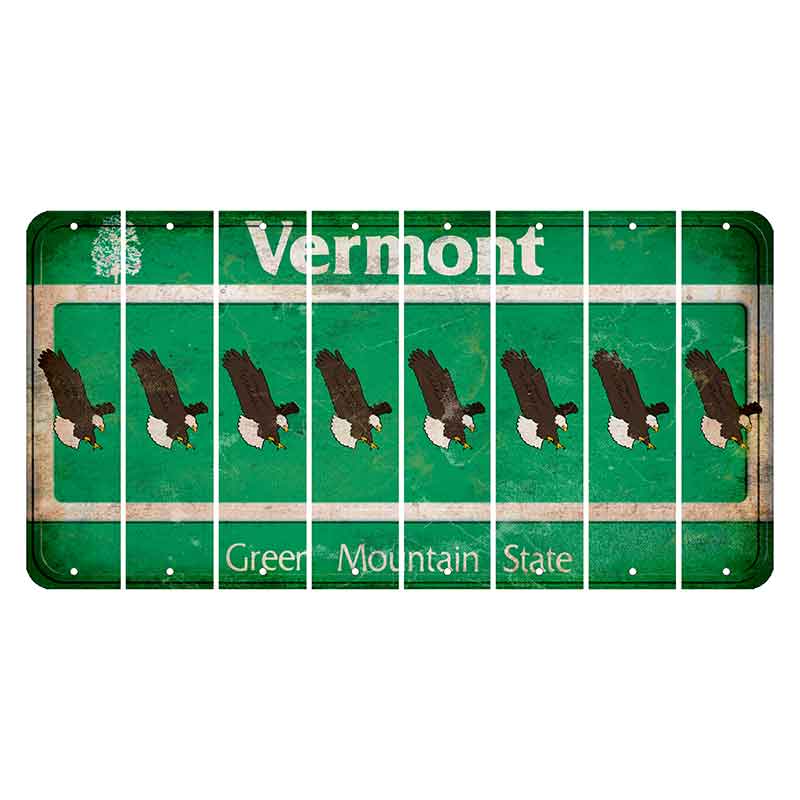 Vermont Green Mountain State Cut License Plate Strips (Set of 8) Bald Eagle