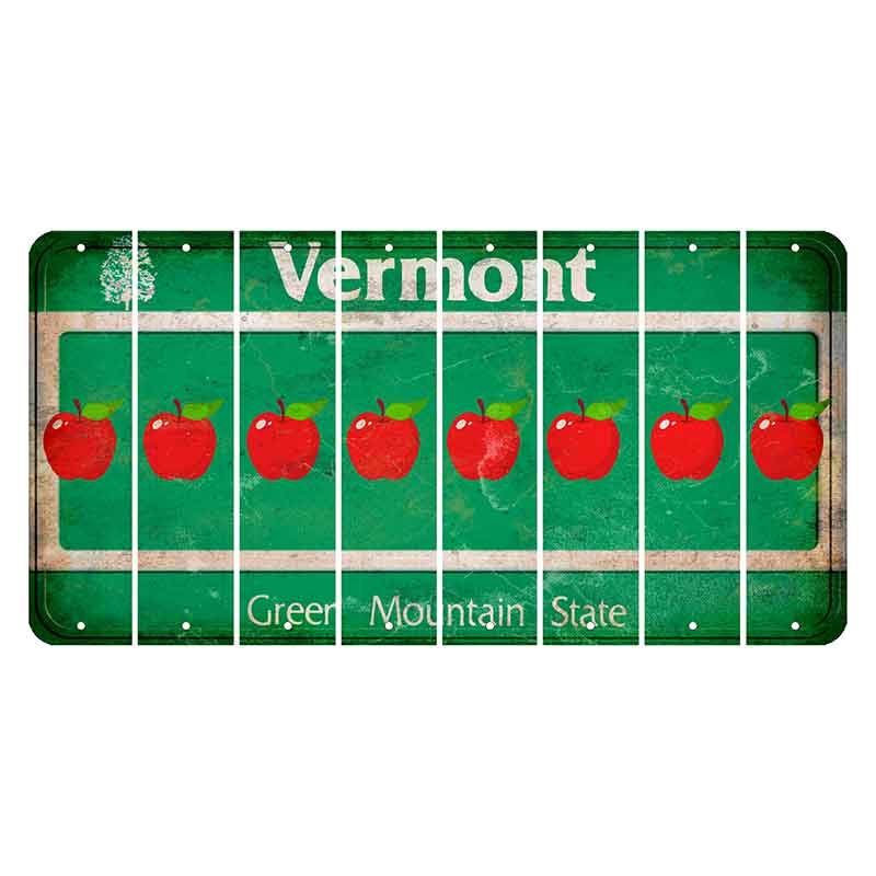 Vermont Green Mountain State Cut License Plate Strips (Set of 8) Apple