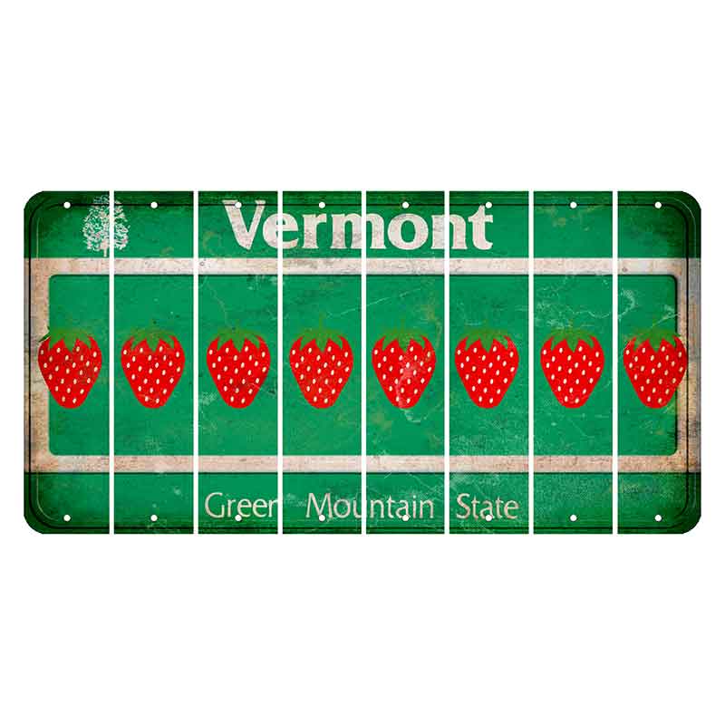 Vermont Green Mountain State Cut License Plate Strips (Set of 8) Strawberry