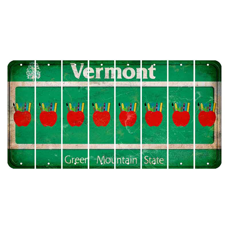 Vermont Green Mountain State Cut License Plate Strips (Set of 8) Teacher Apple