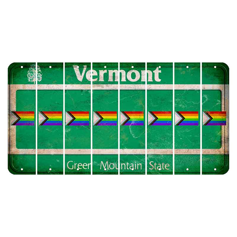 Vermont Green Mountain State Cut License Plate Strips (Set of 8) LGBTQ Flag