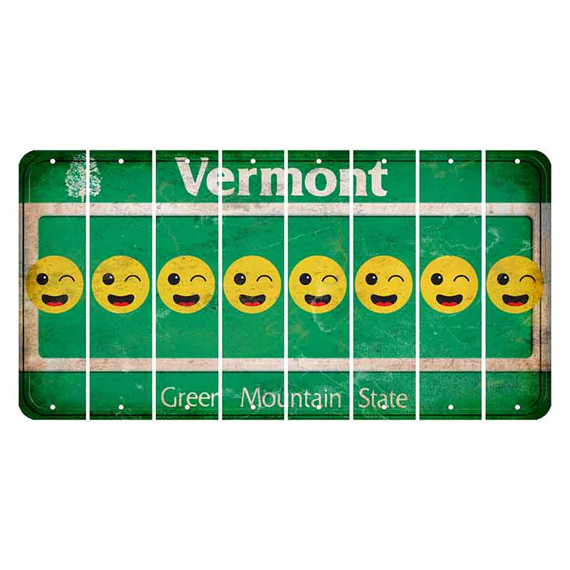 Vermont Green Mountain State Cut License Plate Strips (Set of 8) Emoji - Winking