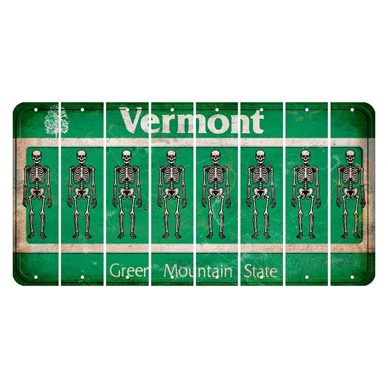 Vermont Green Mountain State Cut License Plate Strips (Set of 8) Skeleton