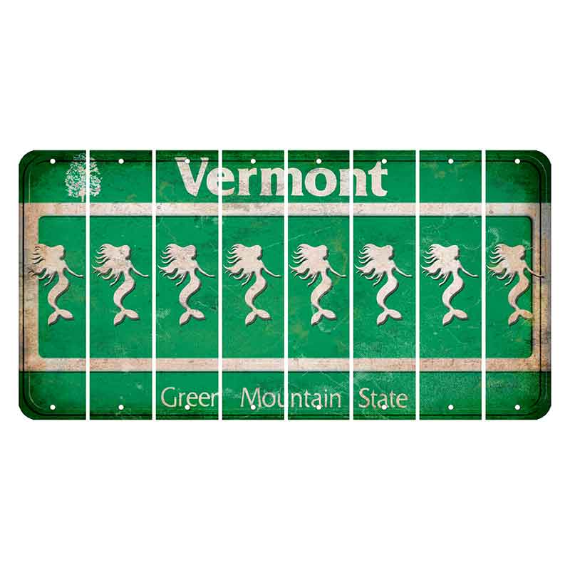 Vermont Green Mountain State Cut License Plate Strips (Set of 8) Mermaid