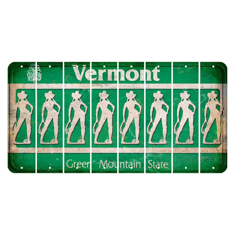 Vermont Green Mountain State Cut License Plate Strips (Set of 8) Cowgirl