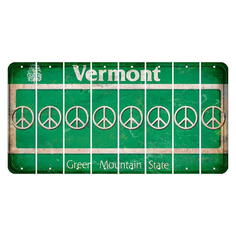 Vermont Green Mountain State Cut License Plate Strips (Set of 8) Peace Sign