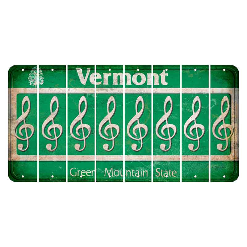 Vermont Green Mountain State Cut License Plate Strips (Set of 8) Music Note