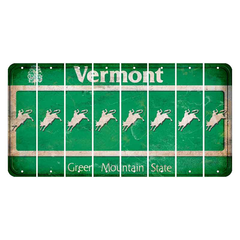 Vermont Green Mountain State Cut License Plate Strips (Set of 8) Bull Rider