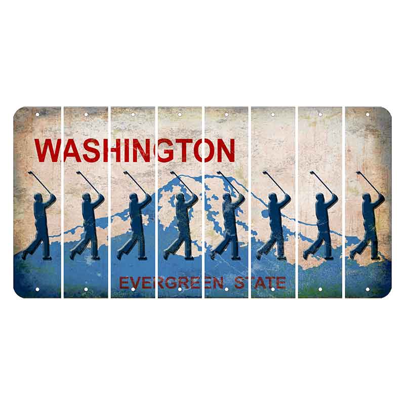 Washington Evergreen State Cut License Plate Strips (Set of 8) Male Golfer