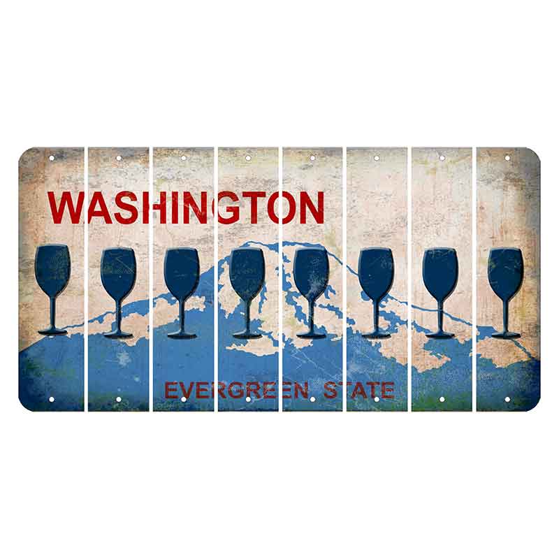 Washington Evergreen State Cut License Plate Strips (Set of 8) Wine Glass