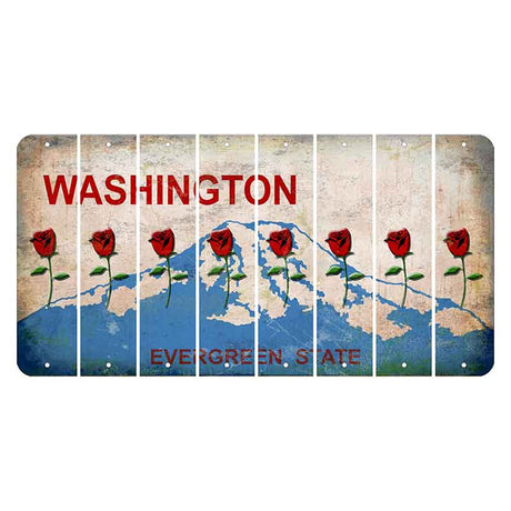 Washington Evergreen State Cut License Plate Strips (Set of 8) Red Rose