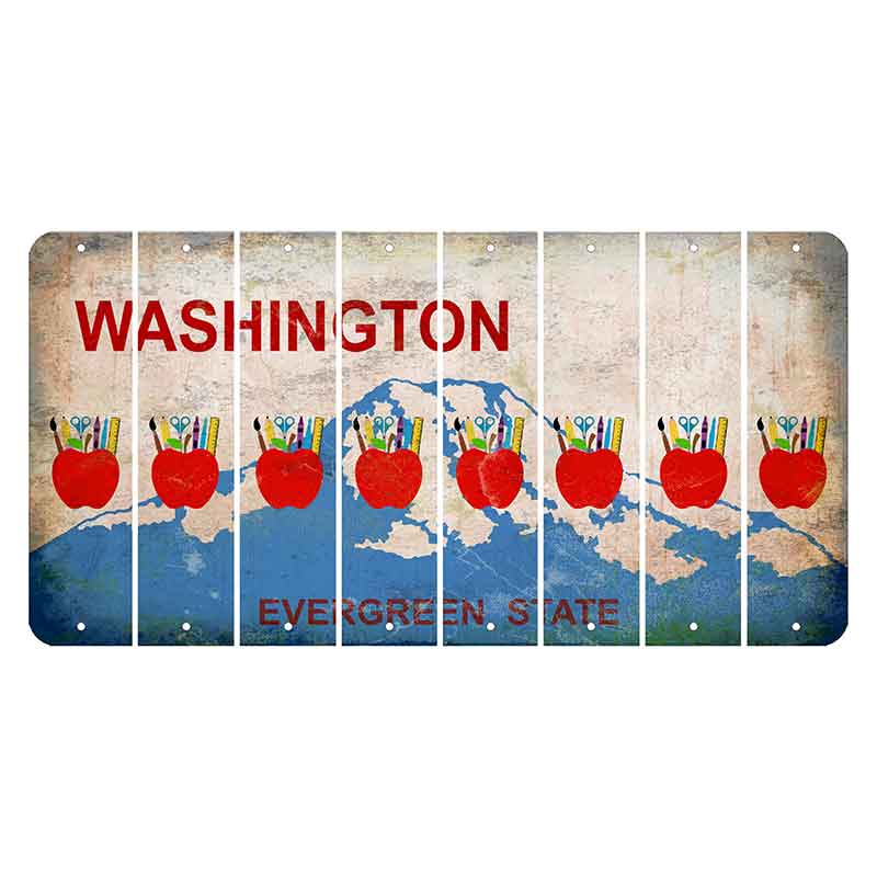 Washington Evergreen State Cut License Plate Strips (Set of 8) Teacher Apple