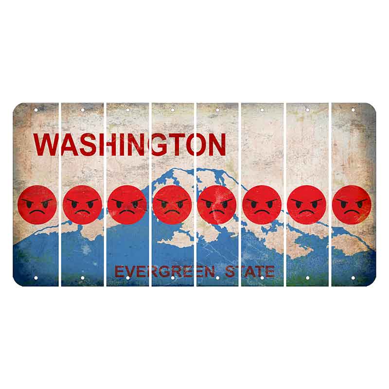 Washington Evergreen State Cut License Plate Strips (Set of 8) Emoji - Angry