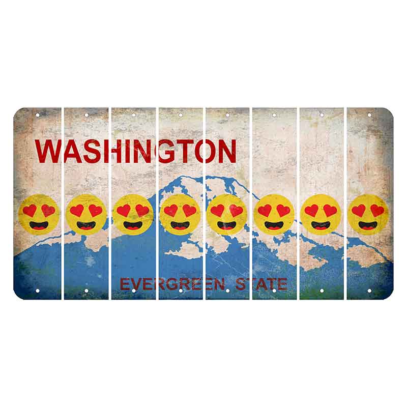 Washington Evergreen State Cut License Plate Strips (Set of 8) Emoji - Heart Eyes