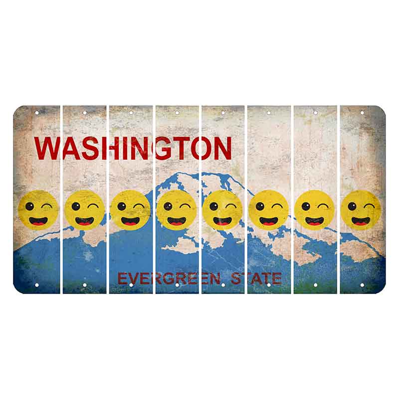 Washington Evergreen State Cut License Plate Strips (Set of 8) Emoji - Winking