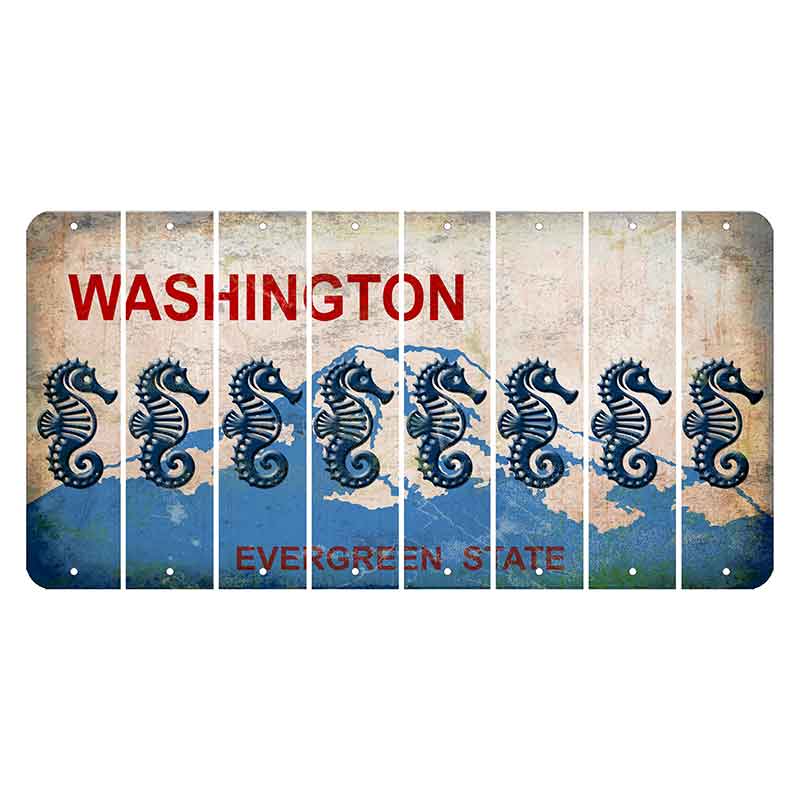 Washington Evergreen State Cut License Plate Strips (Set of 8) Seahorse