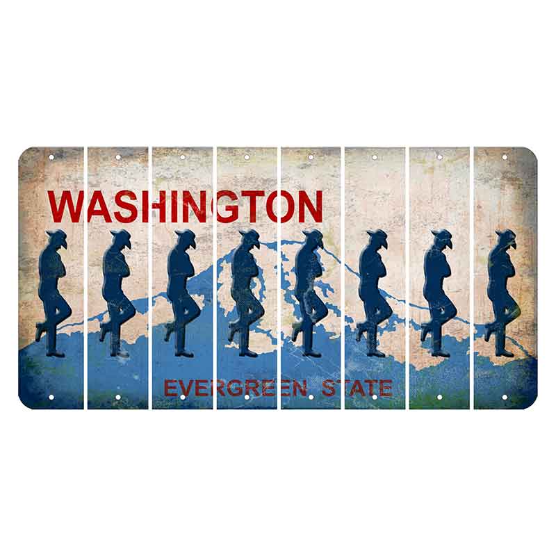 Washington Evergreen State Cut License Plate Strips (Set of 8) Cowboy - Leaning