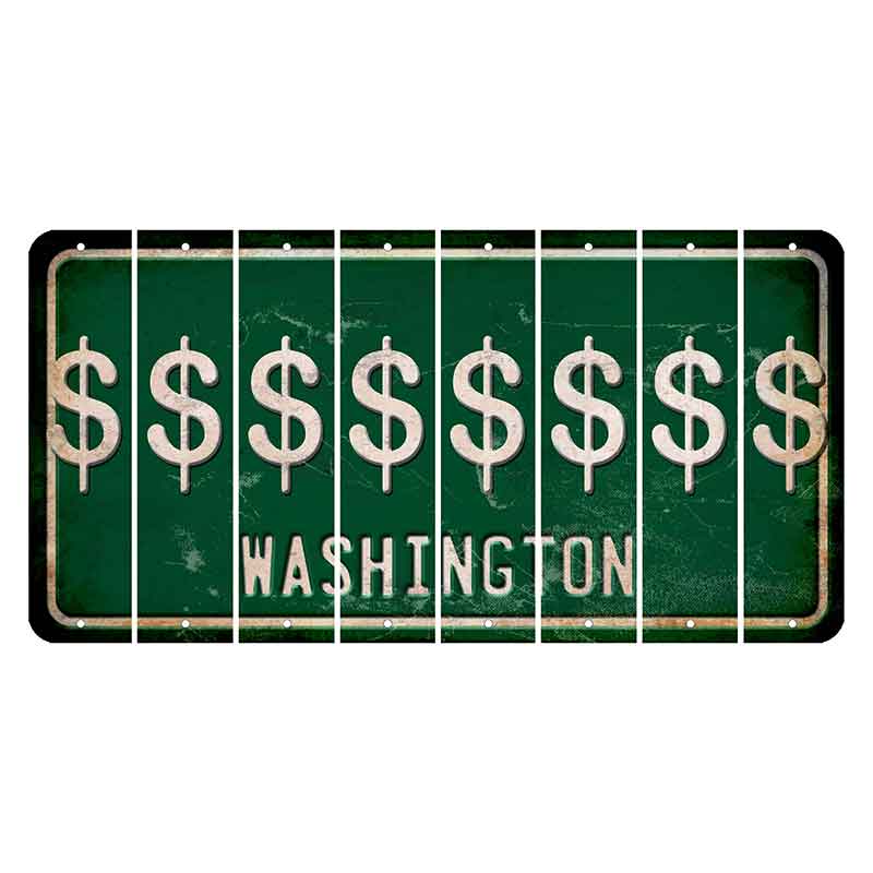 Washington Green Cut License Plate Strips (Set of 8) Dollar Sign