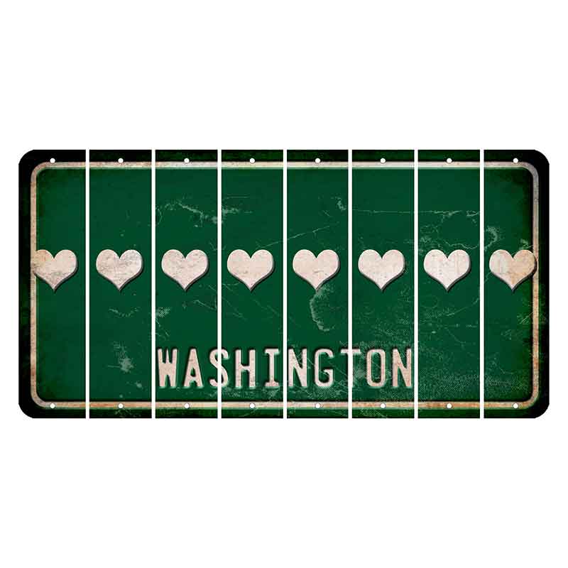 Washington Green Cut License Plate Strips (Set of 8) Heart