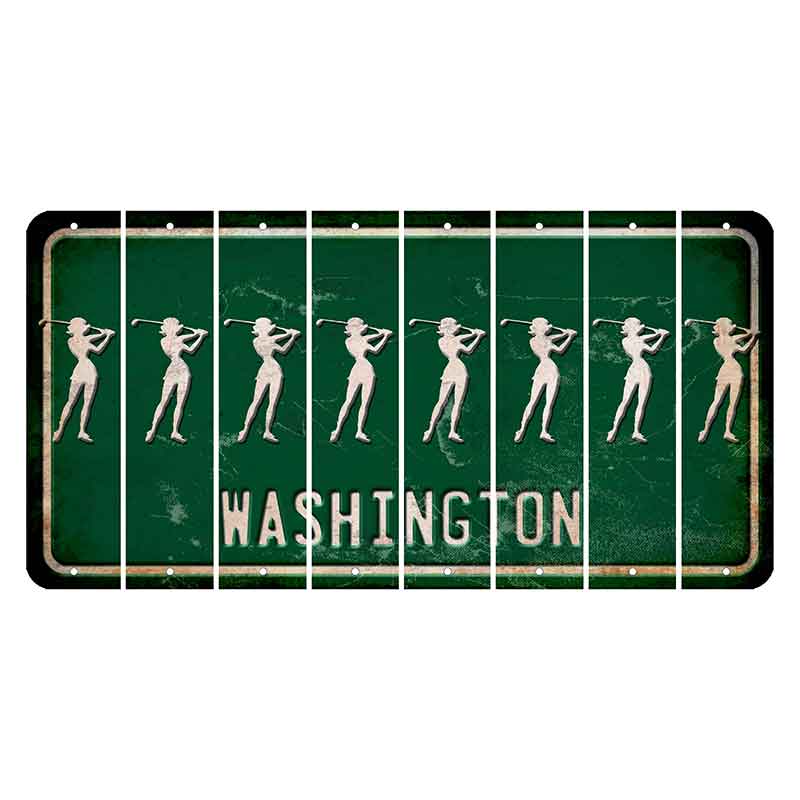 Washington Green Cut License Plate Strips (Set of 8) Female Golfer