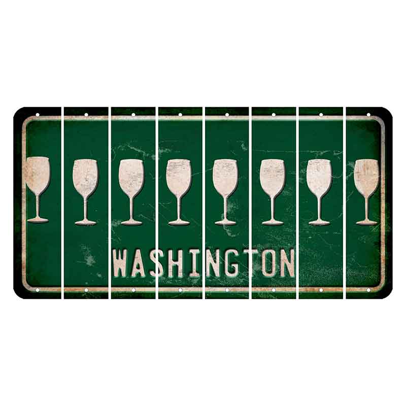 Washington Green Cut License Plate Strips (Set of 8) Wine Glass