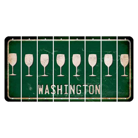 Washington Green Cut License Plate Strips (Set of 8) Wine Glass