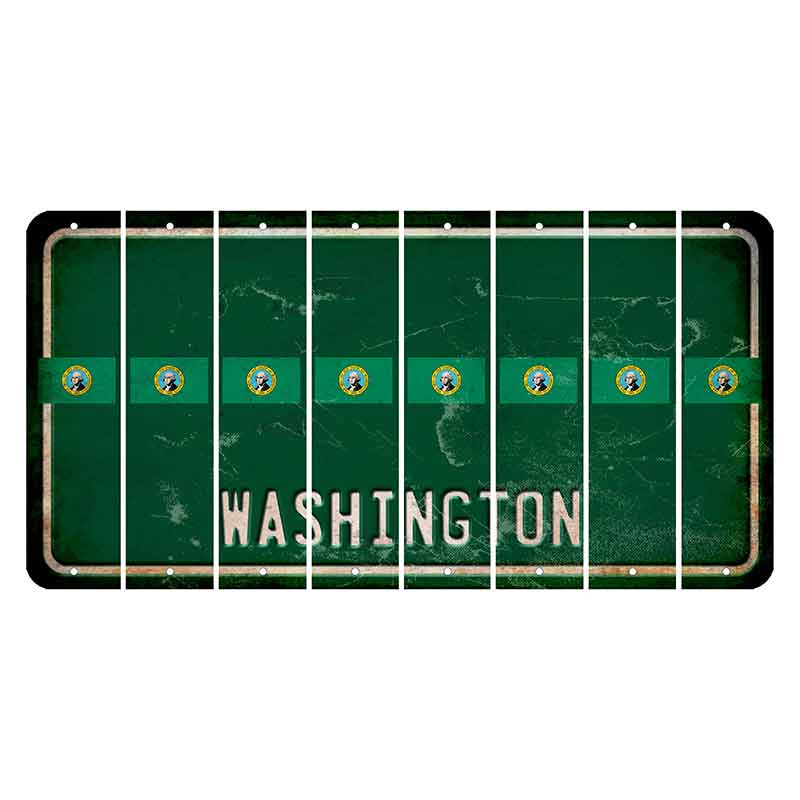 Washington Green Cut License Plate Strips (Set of 8) State Flag