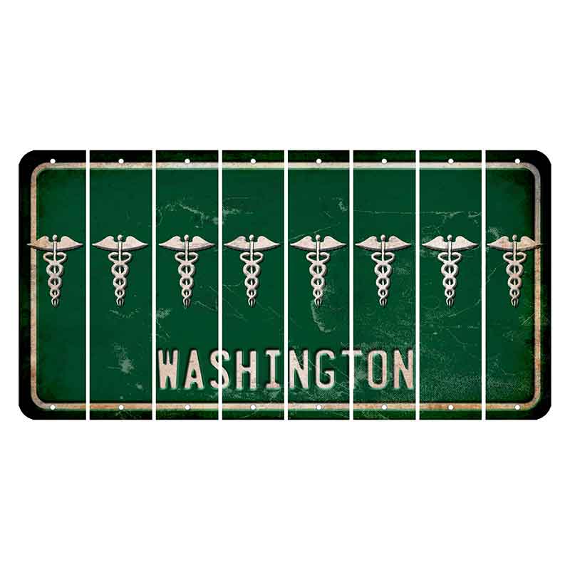 Washington Green Cut License Plate Strips (Set of 8) Caduceus