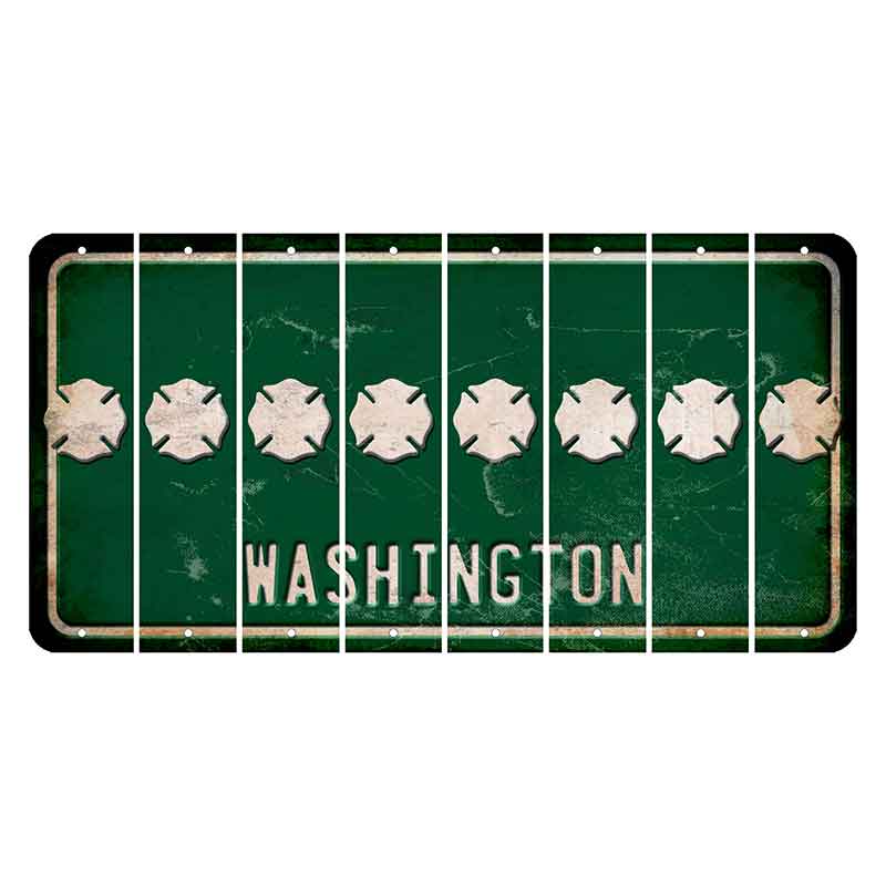 Washington Green Cut License Plate Strips (Set of 8) Fire Badge