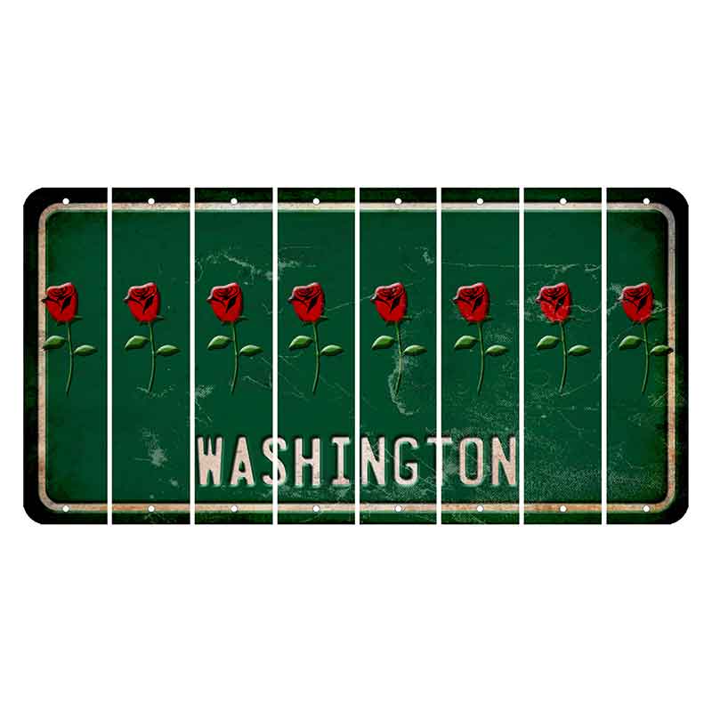 Washington Green Cut License Plate Strips (Set of 8) Red Rose