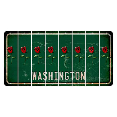 Washington Green Cut License Plate Strips (Set of 8) Red Rose