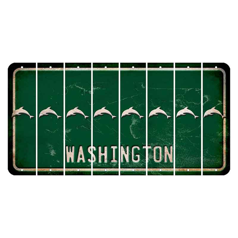 Washington Green Cut License Plate Strips (Set of 8) Dolphin