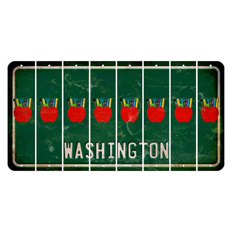 Washington Green Cut License Plate Strips (Set of 8) Teacher Apple