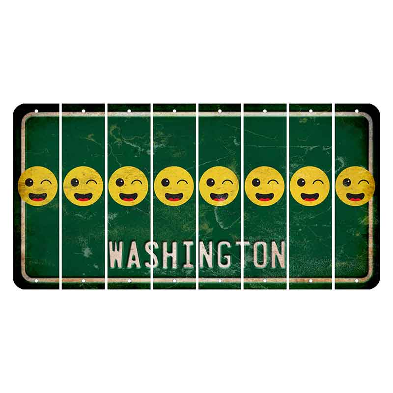 Washington Green Cut License Plate Strips (Set of 8) Emoji - Winking