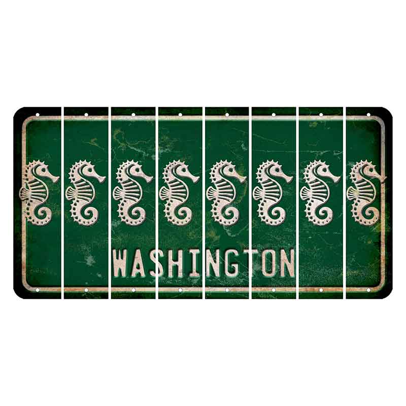 Washington Green Cut License Plate Strips (Set of 8) Seahorse