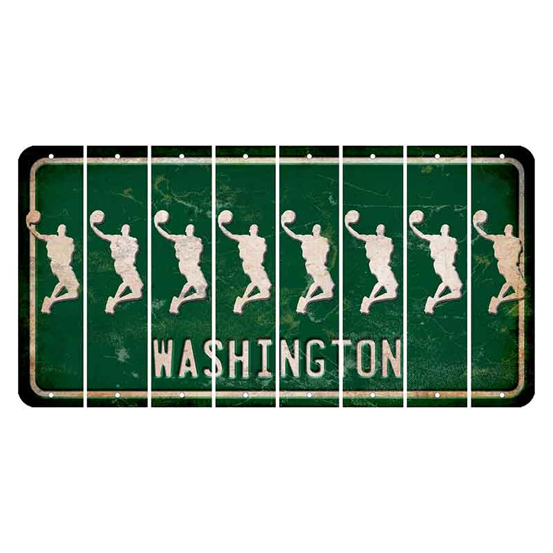 Washington Green Cut License Plate Strips (Set of 8) Basketball Player